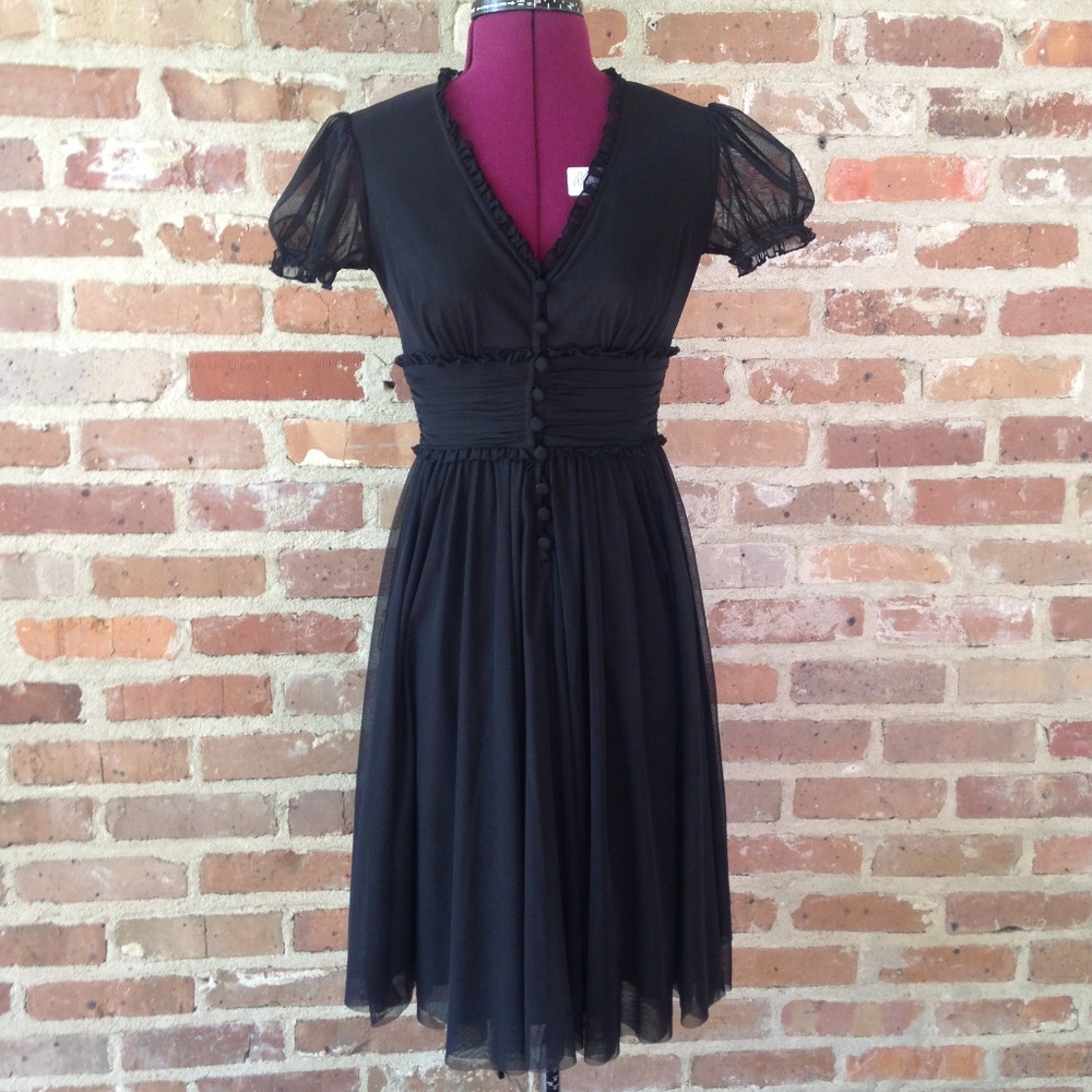 London Times Black Midi V-neck Dress XS Petite